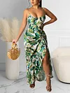 Spaghetti-Neck Floral Print Backless Split-Side Maxi Dress