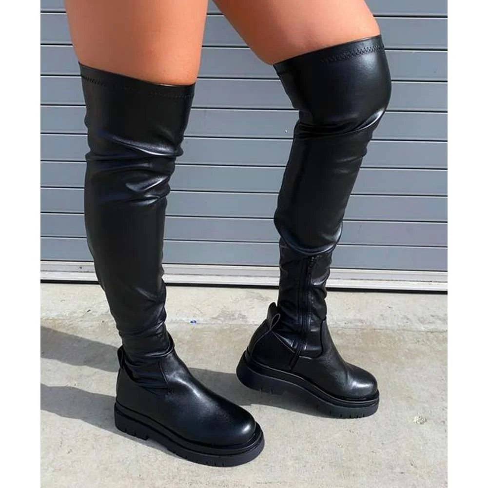 Brand ZA Platform Chunky Heel Zipper Ladies Thigh High Boots Fashion Comfy Black Design Casual Over The Knee Boots For Women
