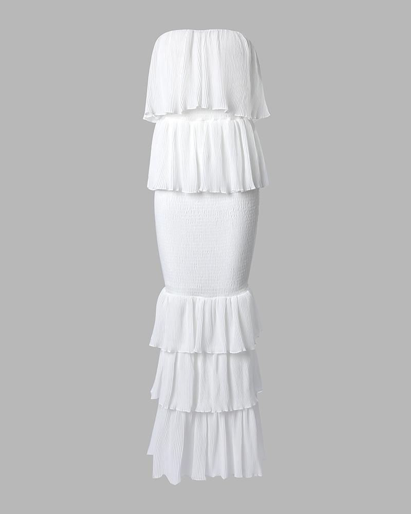 ChicMe Women's Bandeau Shirred Ruffle Hem Wedding Guest Layered Wedding Dress/Women's Ruched Bodycon Dress/Women's Shirred Ruffle Hem Dress Womenswear ChicMe Women's Bandeau Shirred Ruffle Hem Wedding Guest Layered Wedding Dress/Women's Ruched Bodycon Dress/Women's Shirred Ruffle Hem Dress Womenswear