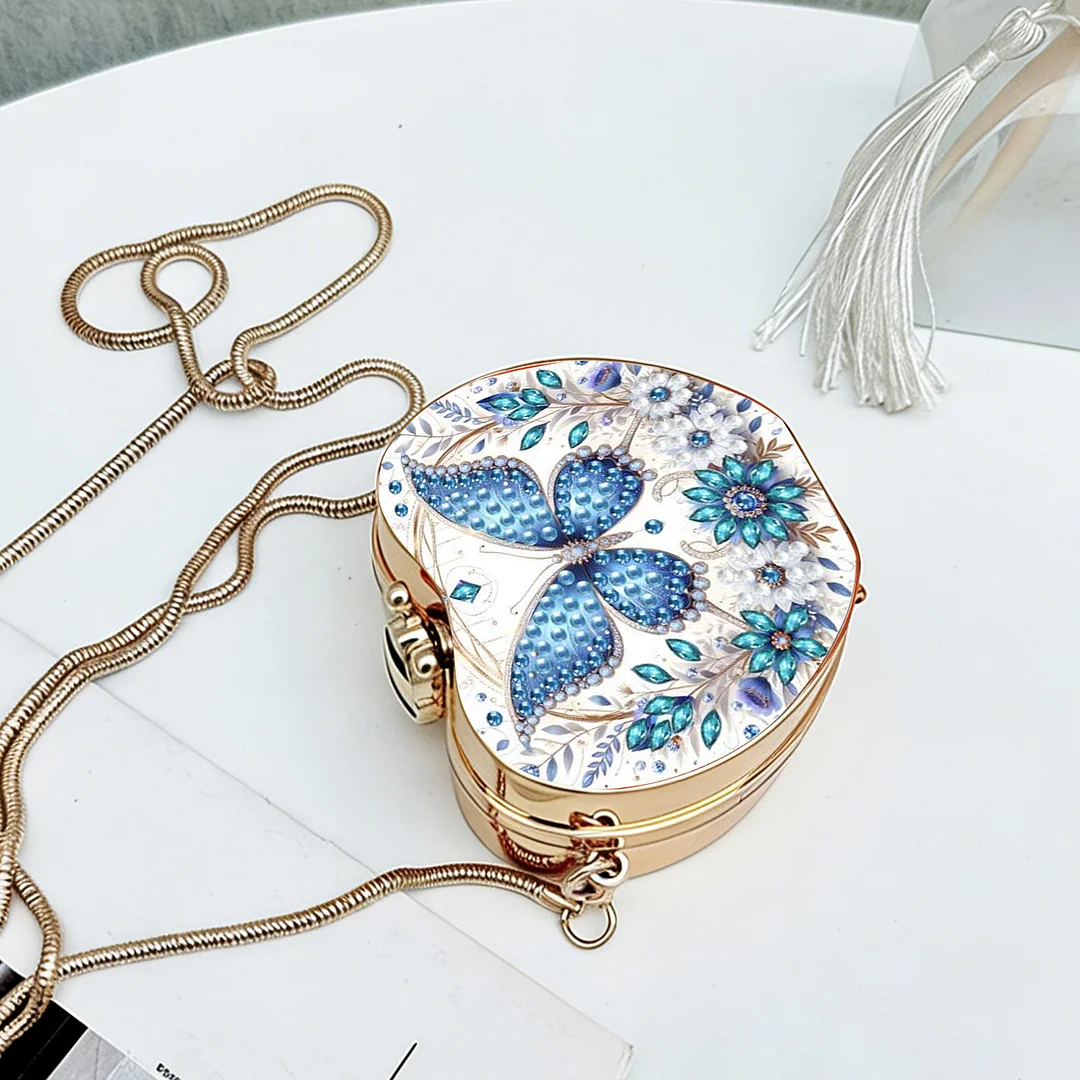 Butterfly C DIY Acrylic Love Diamond Art Painting Card Case Wallet with Chain Small Diamond Painting Crossbody Bag for Adults Women Girls Gift