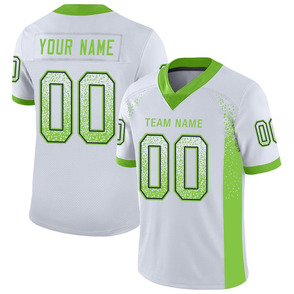 Custom White Neon Green-Navy Mesh Drift Fashion Football Jersey | captainssportss.com