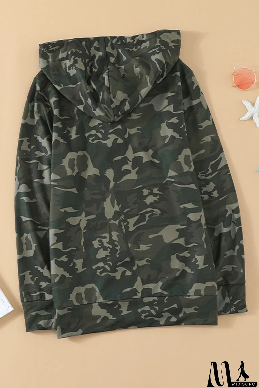 MidiSono - Green Camo Print Kangaroo Pocket Hoodie
