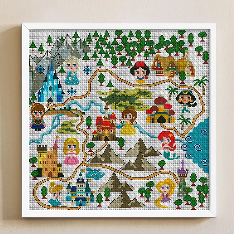 Disney Princesses On Map 11CT Stamped Cross Stitch 50*50CM Disney Princesses On Map 11CT Stamped Cross Stitch 50*50CM