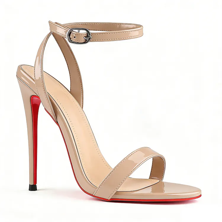 120mm/4.72 Inch Round Open Toe Ankle Strap High Heel Sandals Red Bottom Pumps Vocosi VOCOSI