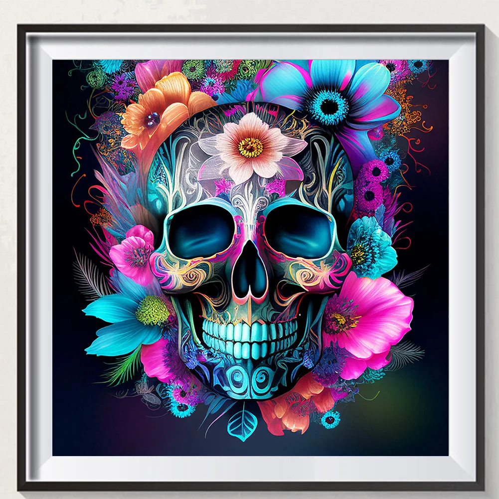 Diamond Painting - Full Round Drill - Flower Skull(30*30cm)