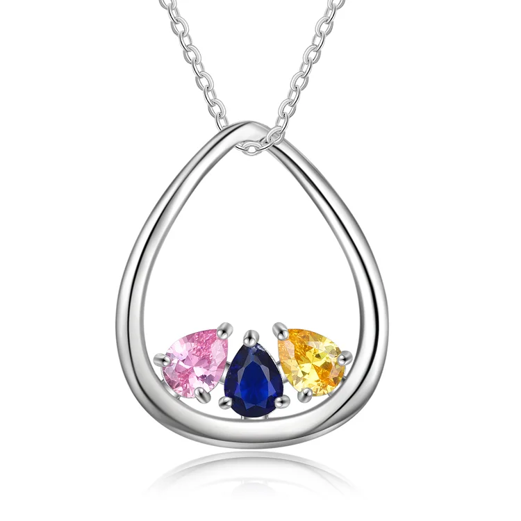 Personalized Teardrop Necklace with 3 Birthstones Family Necklace