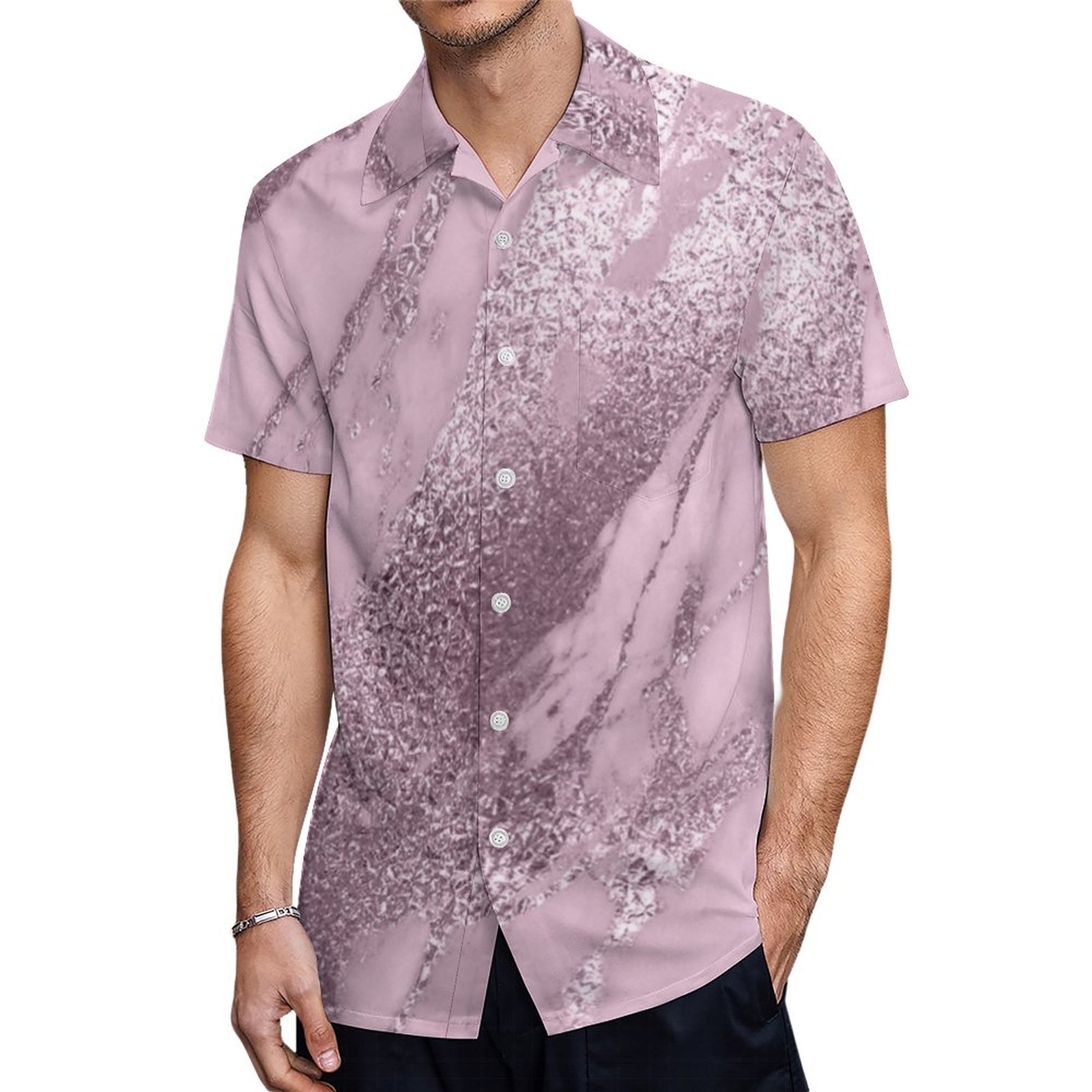 Marble Minimal Abstract Metallic Lilac Lavanda Pin Hawaiian Shirt Mens Button Down Tropical Hawaii Beach Shirts
