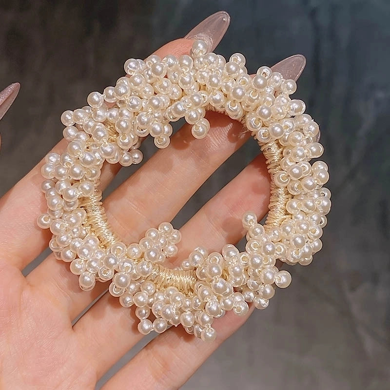 Women’s Sweet Geometric Artificial Pearl Beaded Inlay Rhinestones Hair Tie