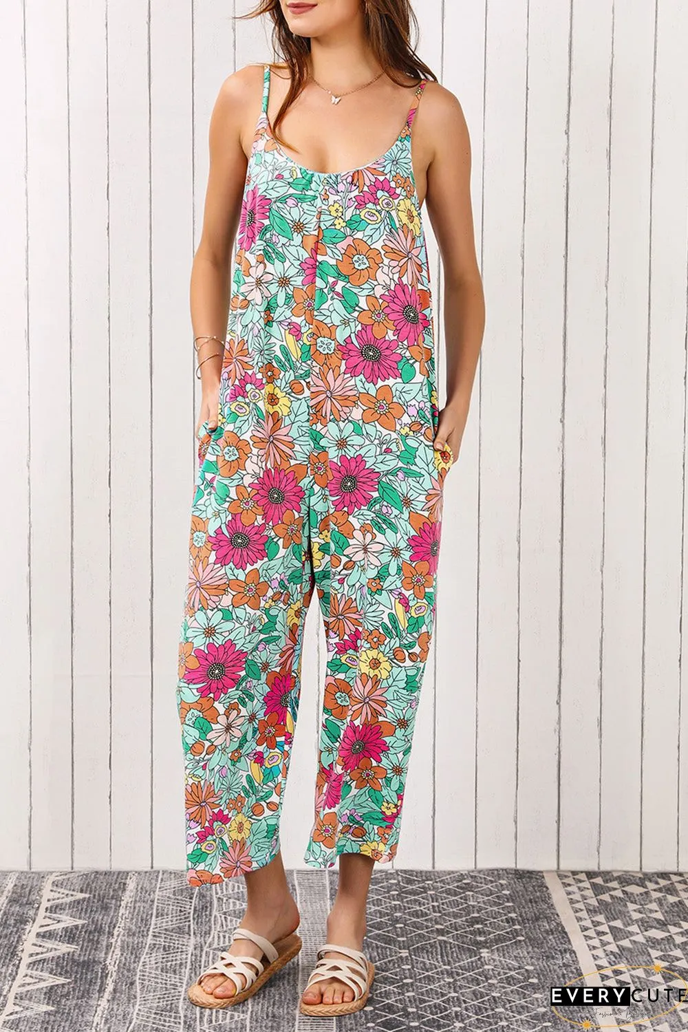 Print Spaghetti Strap Wide Leg Jumpsuit