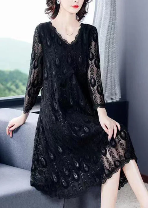 Classy Black Hollow Out Patchwork Lace Dress Bracelet Sleeve