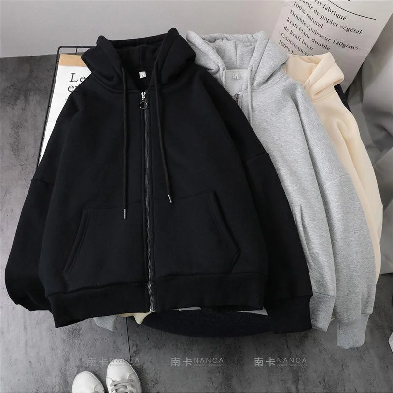 Lazy Plush and Thick Zip-up Autumn And Winter Fashion Women Sweatshirt  hoodie coat  Korean Soild Color Long Sleeve Female 1214