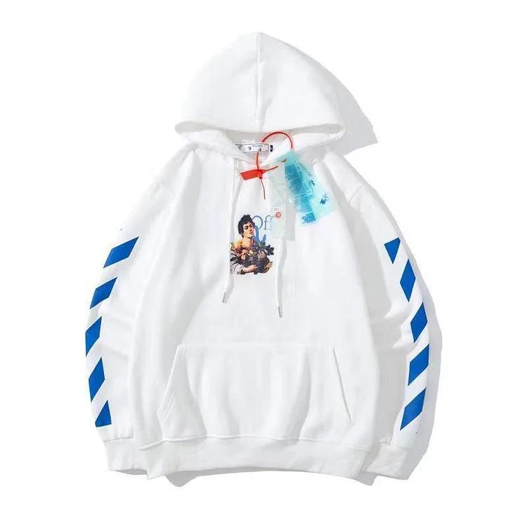 Off White Hoodie Autumn And Winter Off Women Holding Flowers Basket Pattern Velvet Padded Hooded Sweatshirt