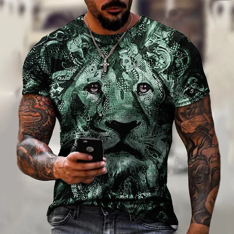 BrosWear Men's Retro Animal Series Lion Print T-shirt