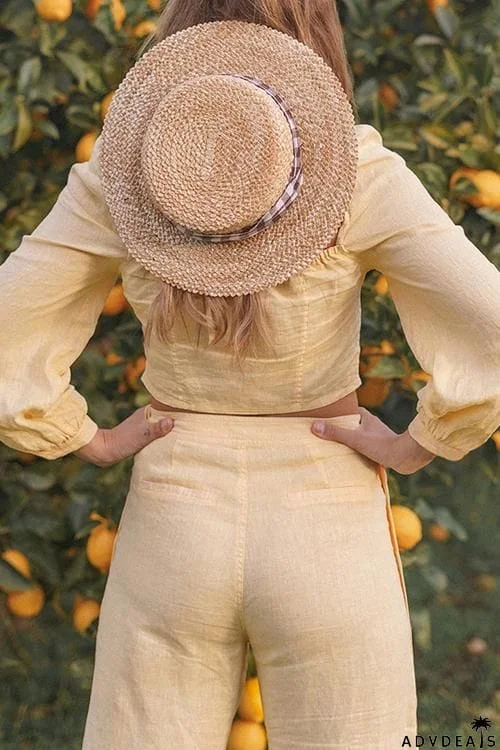 Button Slit Crop Pants Set