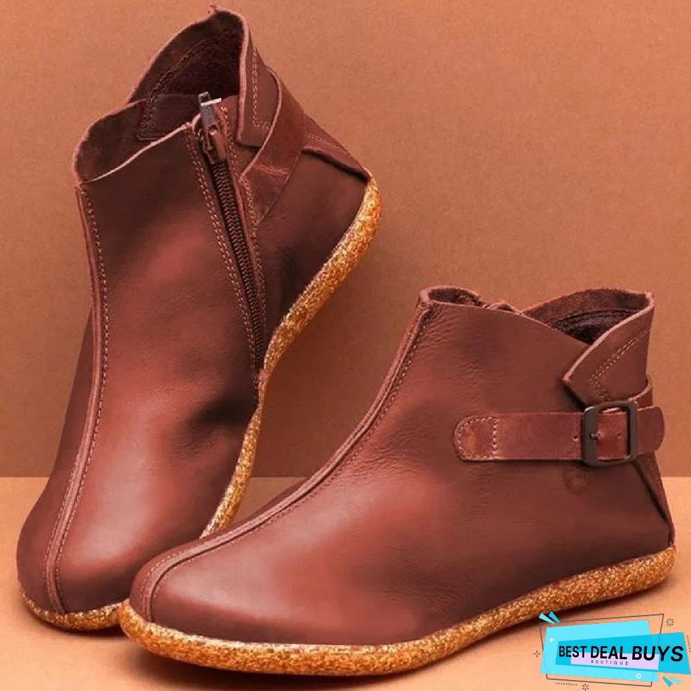 Flat Round Toe Retro Soft Boots