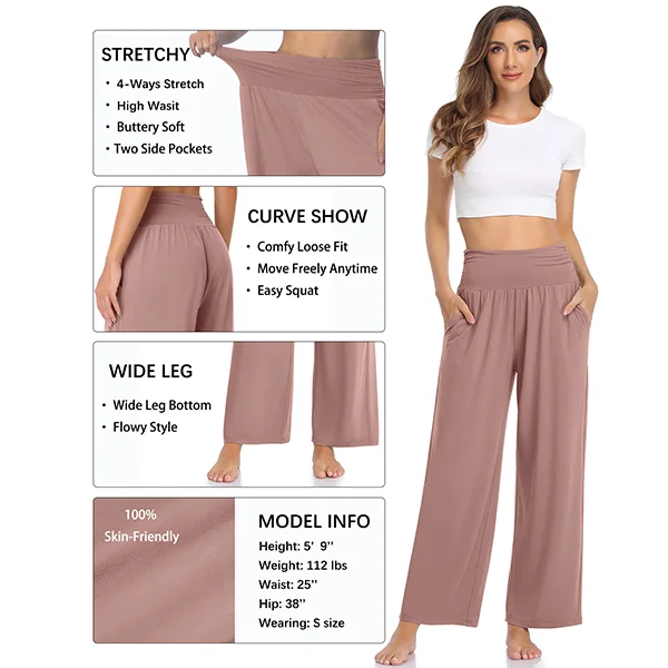 Wide Leg Yoga Pants for Women Loose Comfy Flare Sweatpants with Pockets  High Waist Stretch Pants Regular Fit Trouser Pant Brown M