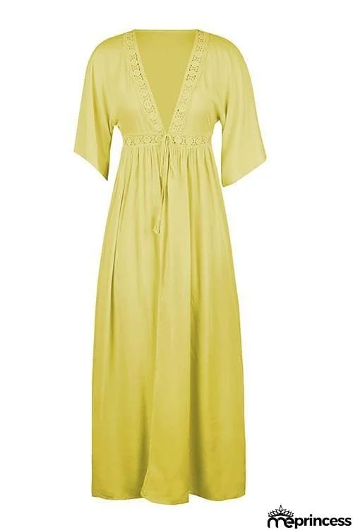 Crochet Lace Insert Long Cardigan