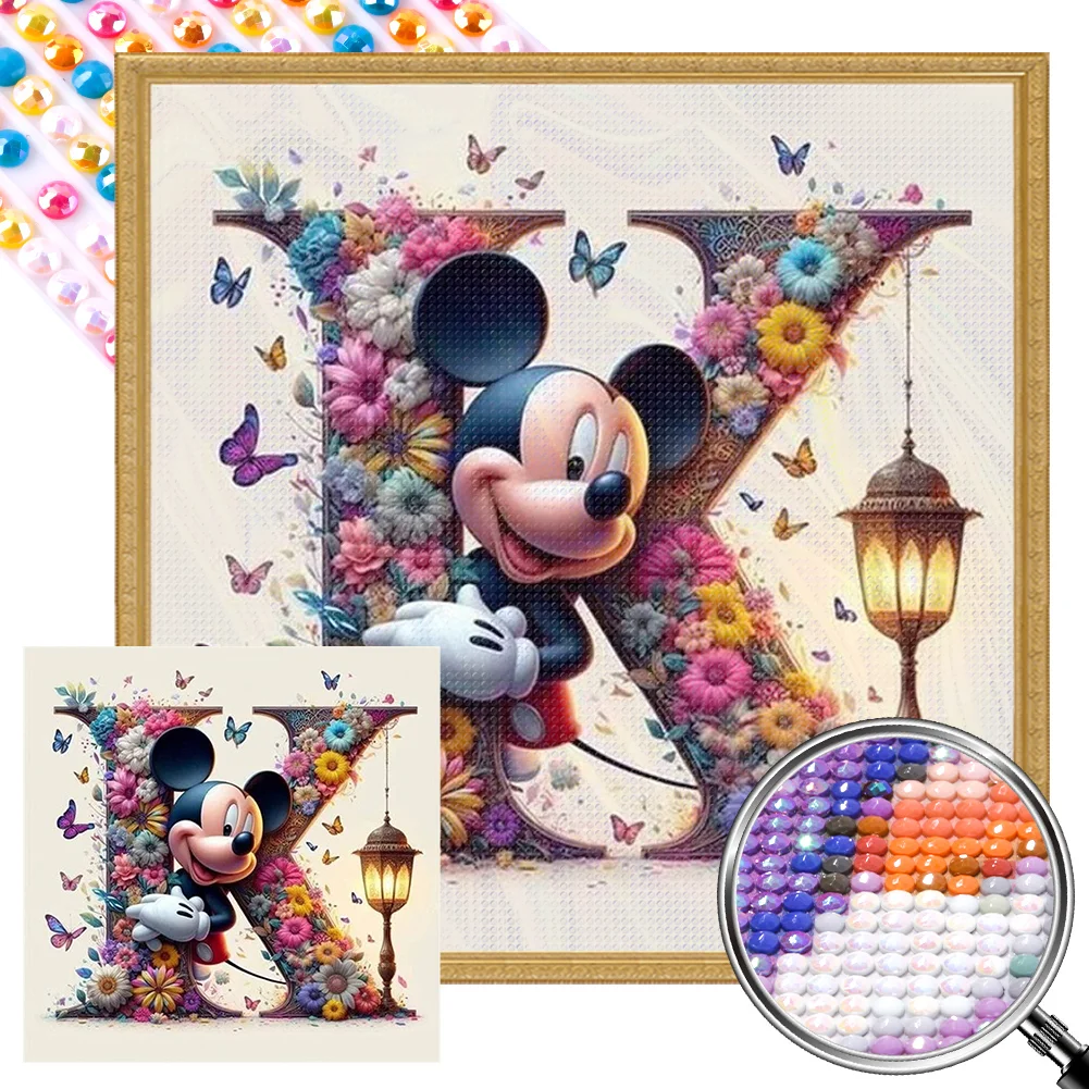 Partial AB Diamond Painting - Full Round Drill - Mickey Minnie Letters(Canvas|35*35cm)