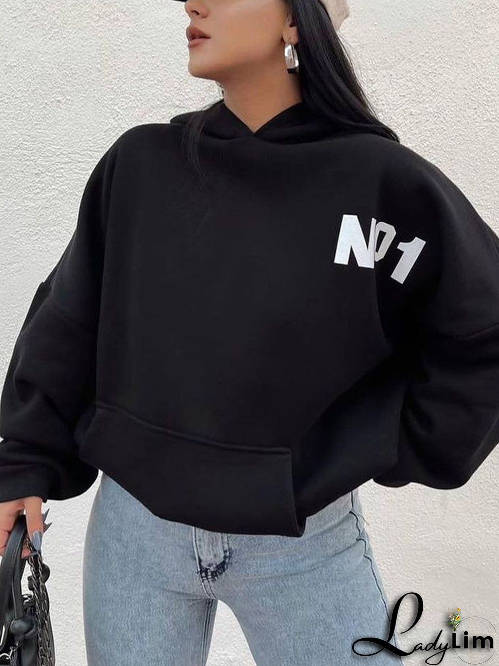 Letter Print Short Oversized Hoodie