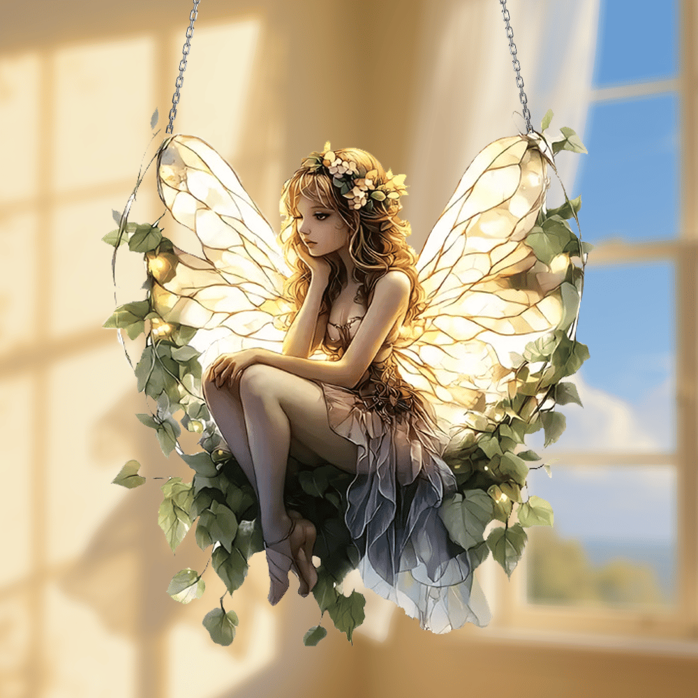 Whispering Woodland Fairy Stained Art Ornament (8 inches) 