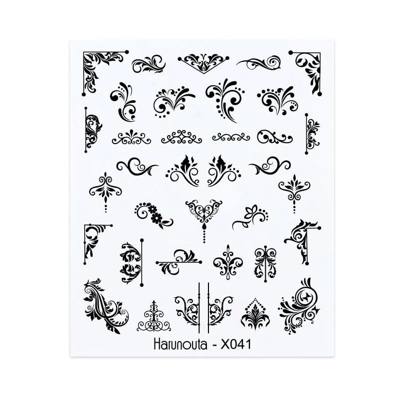 Harunouta Water Decals Ink Blooming Flower Leaves Transfer Nail Stickers Butterfly Love Heart Design Slider Watermark Decoration-Nail Inspo