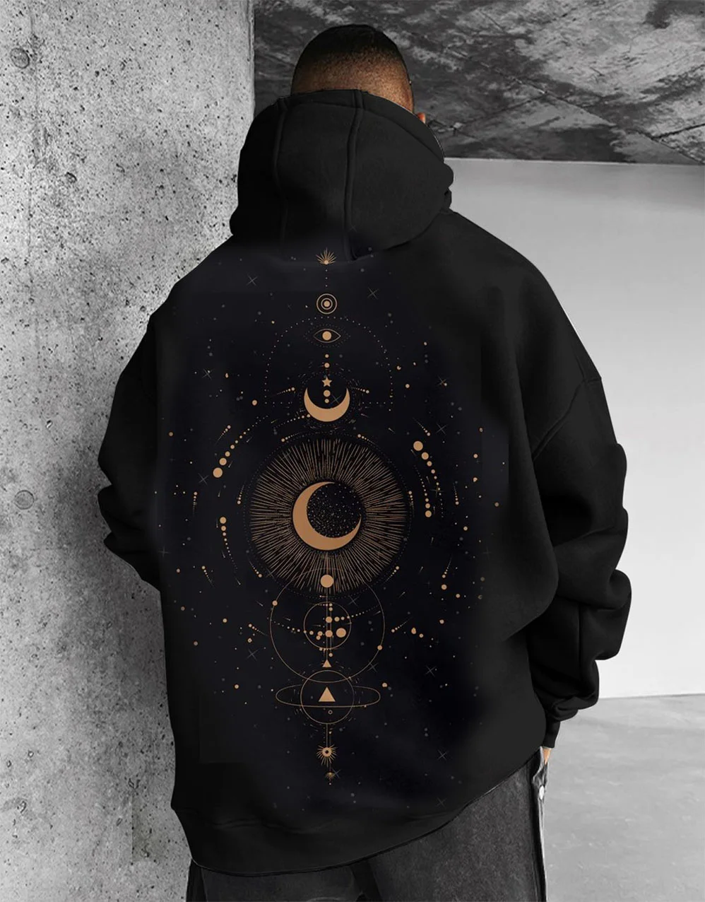 Oversize Sun And Moon Print Hoodie