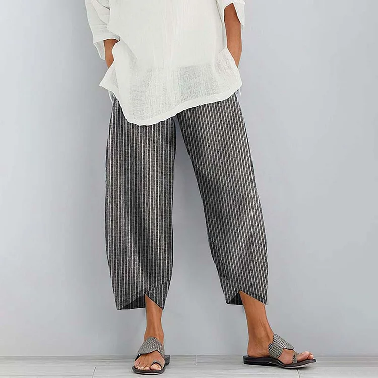 Comstylish Women‘s Stripes Pocket  Linen Blend Comfy Pants