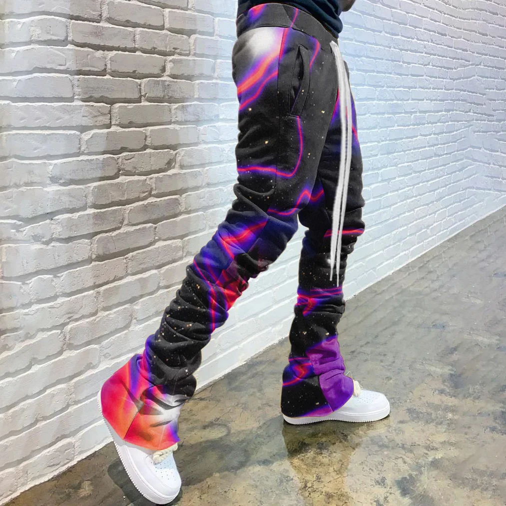 Casual Print Drawstring Flared Trousers