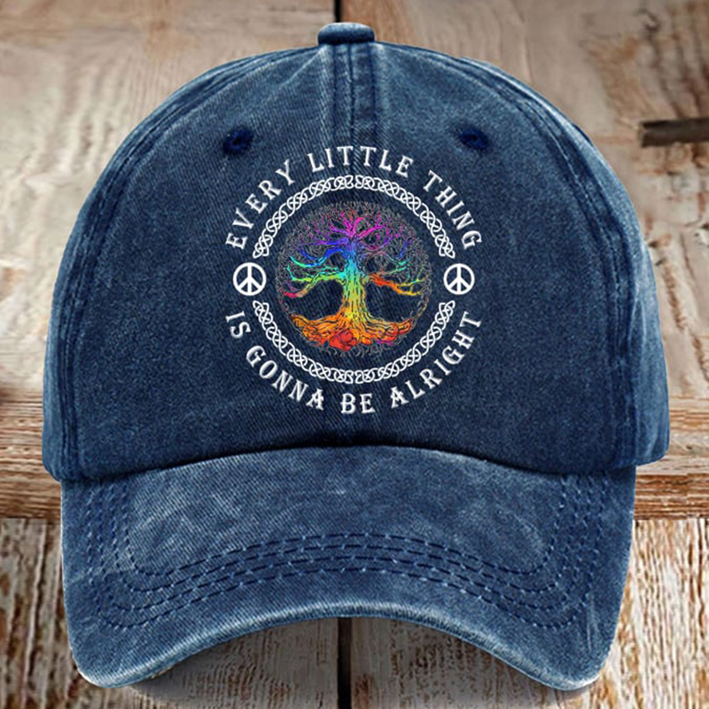 Unisex Distressed Washed Cotton Every Little Thing Is Gonna Be Alright Print Baseball Cap artswardrobe