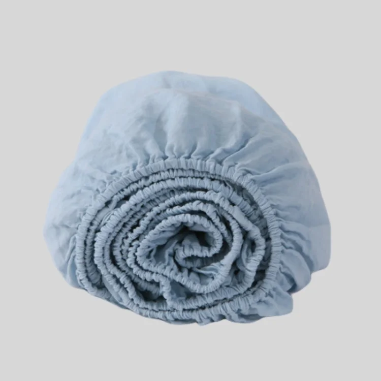 Aqua French Linen Fitted Sheet Linen Time