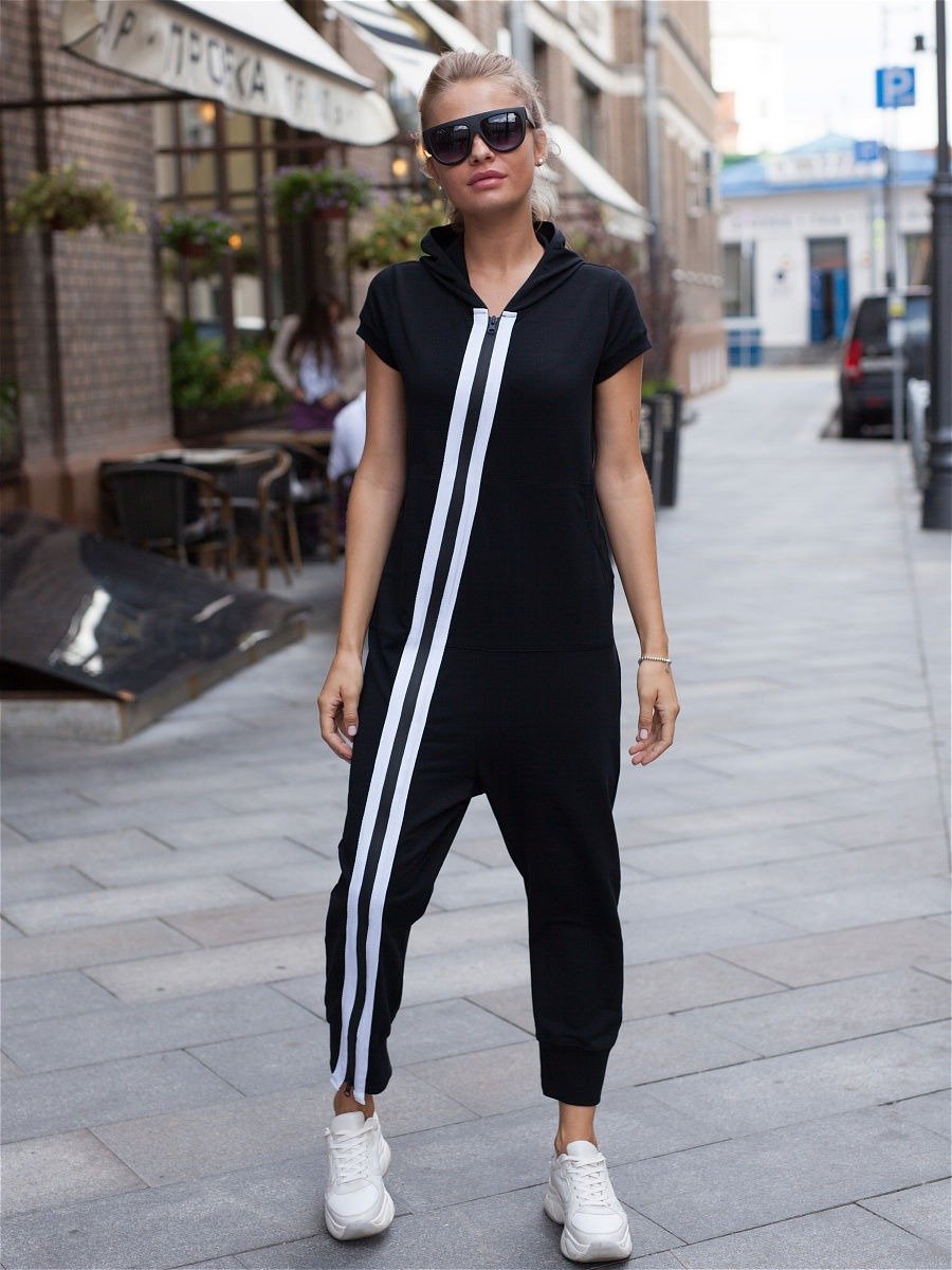 Stripe Zip-Front Long Sleeve Jumpsuit for Women | WestCloset
