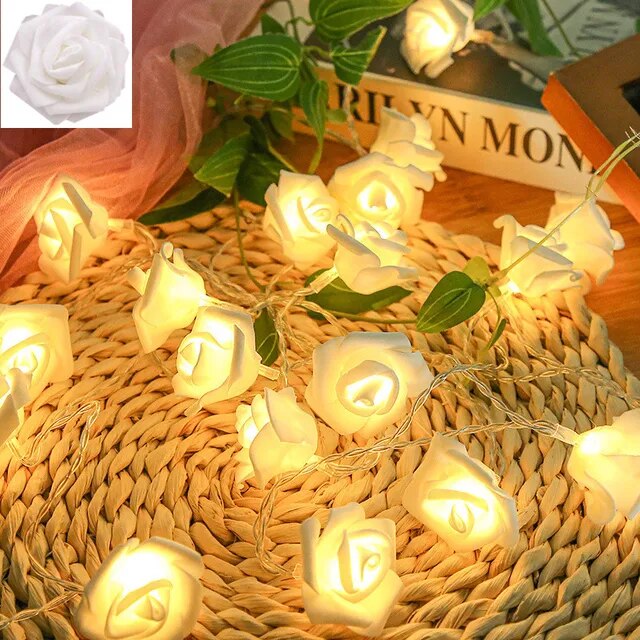 LED Rose Flower String Lights Battery Garland Artificial Bouquet Foam Fairy Lights for Valentine's Day Window Wedding Decoration