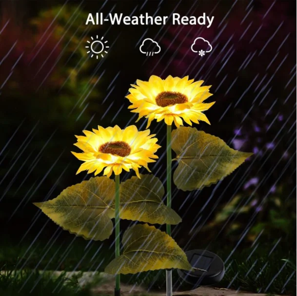 2 Pack Solar Powered Sunflower Outdoor Garden Light