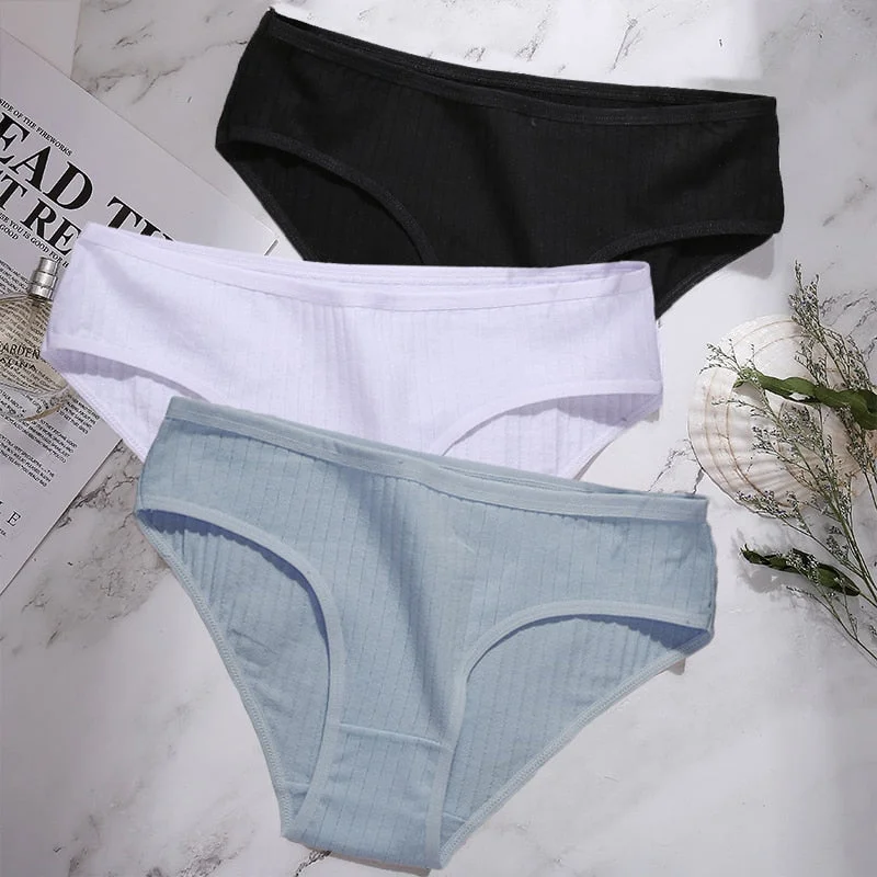 3PCS/Set Cotton Panties Women Underwear Sexy Lingerie Panties Female Lingerie Briefs Solid Color Panty Underpants Intimates