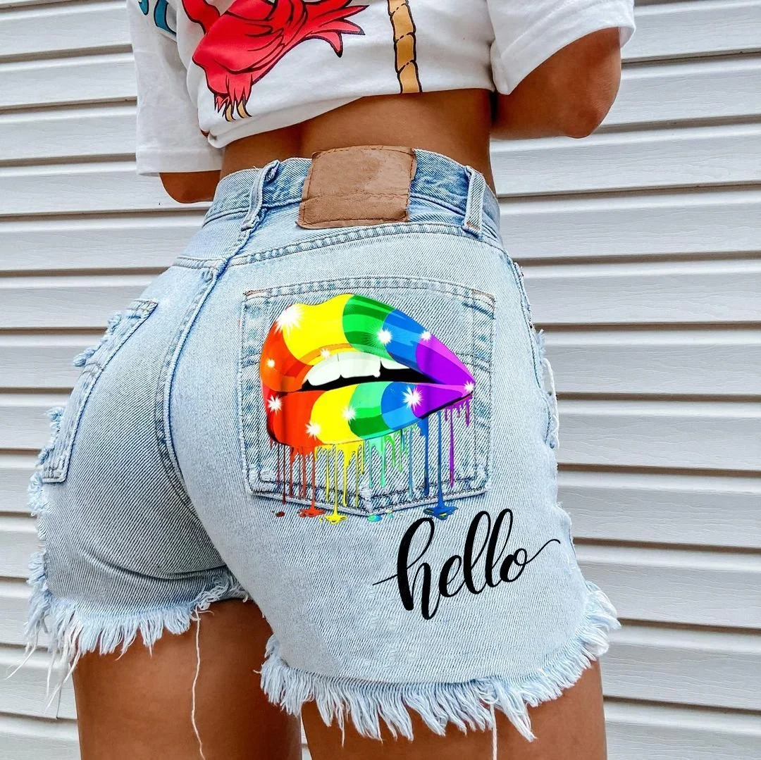 Lips hot denim shorts