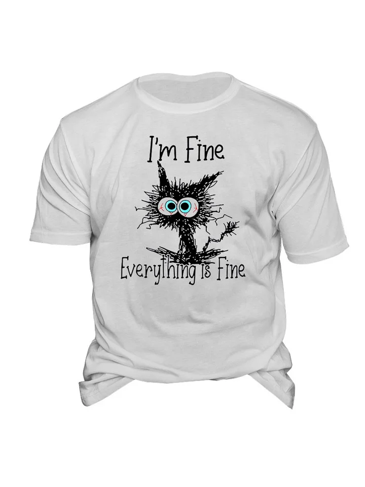 EVERYTHING IS FINE Printed Round Neck Short Sleeve-Cosfine