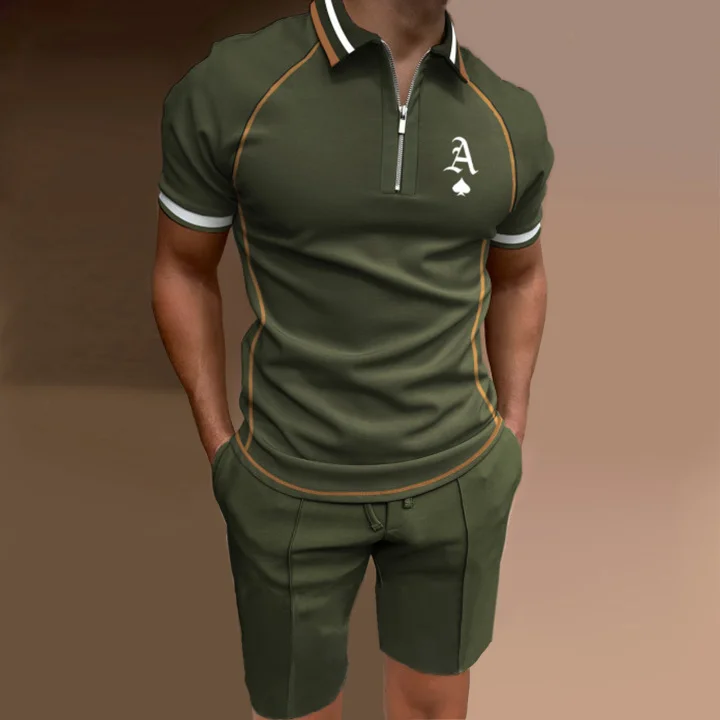 Fashion Men'S Printed Short Sleeve Polo Set