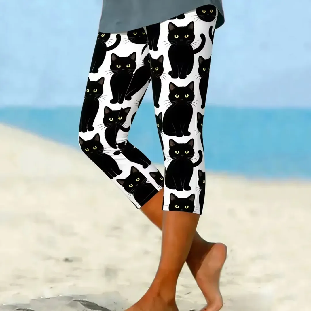Comstylish Women's Cute Cat Print Casual Leggings