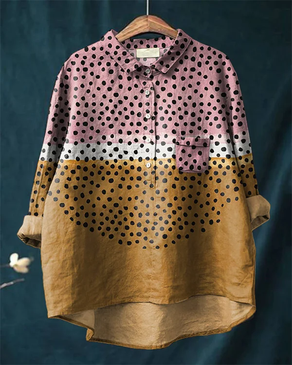Vintage Abstract Art Print Cotton and Linen Casual Shirt