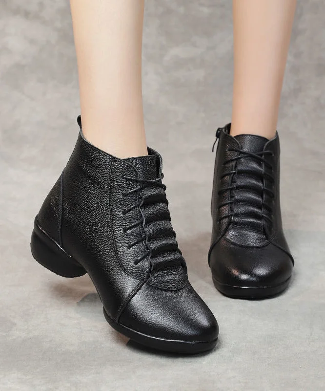 Black Ankle Boots Chunky Faux Leather New Splicing Zippered