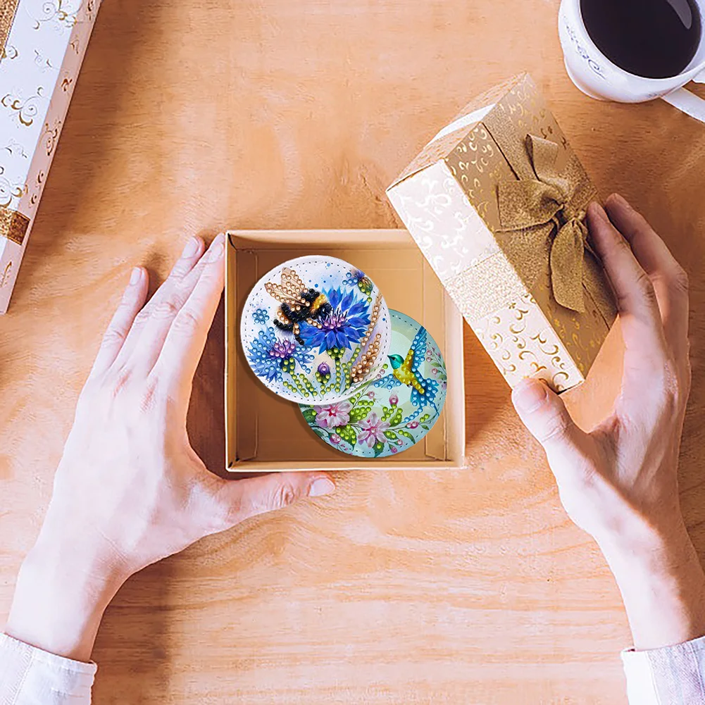 DIY Diamond Art Portable Cosmetic Mirror Round Diamond Painting Crafts (Insect)