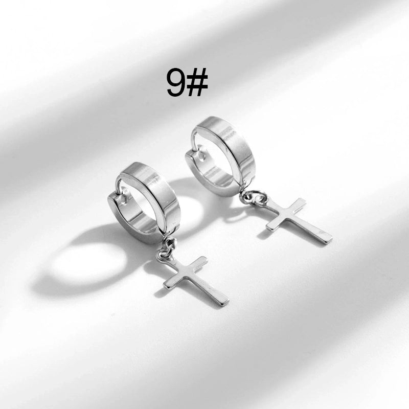 1 Pair Hip-Hop Geometric Cross Feather Plating 316 Stainless Steel Earrings