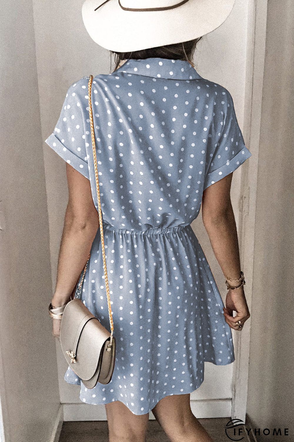 Polka Dot Shirt Collar Short Sleeve Mini Dress | IFYHOME
