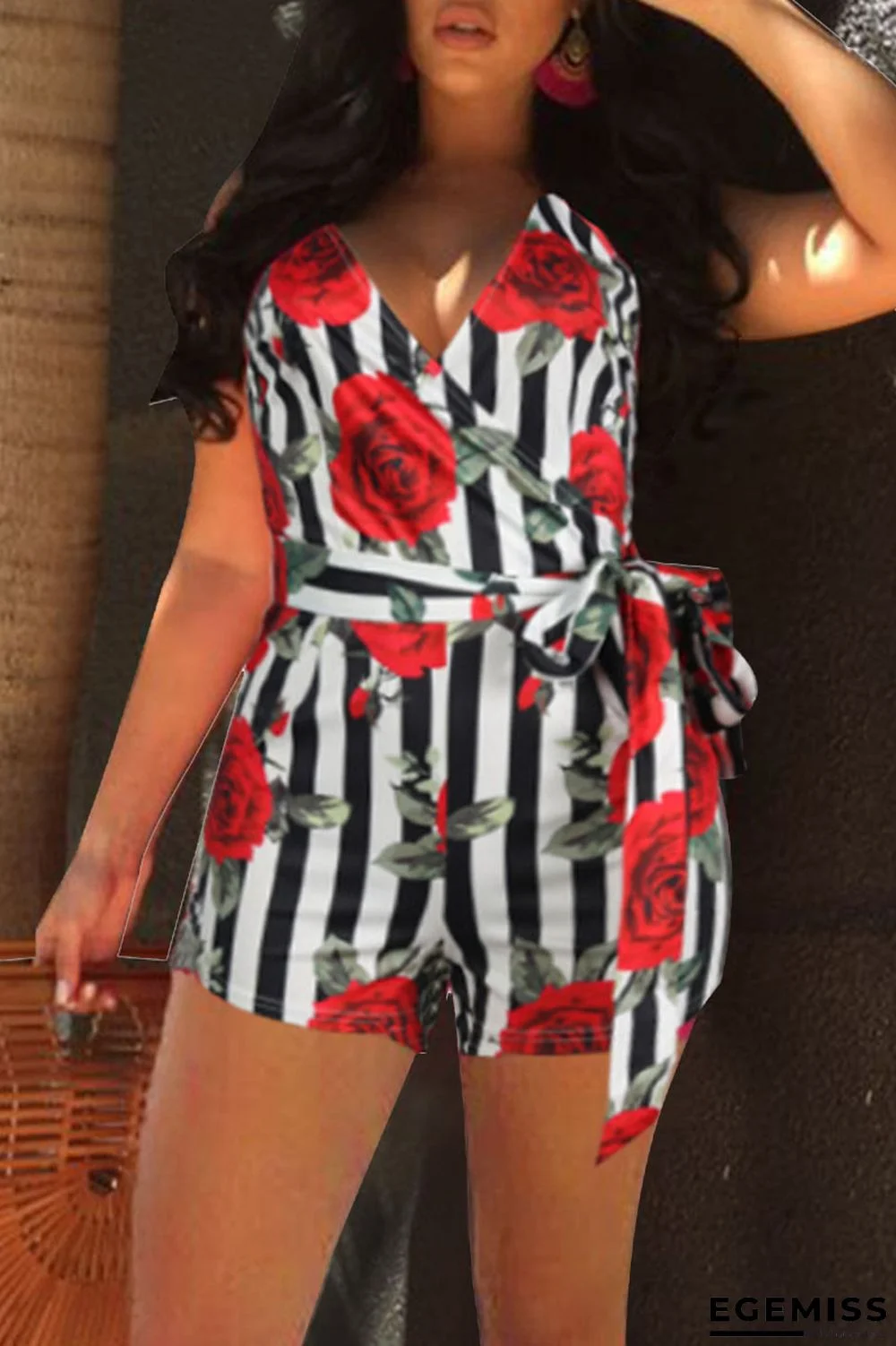 Black White Casual Print Patchwork Backless Regular Jumpsuits | EGEMISS