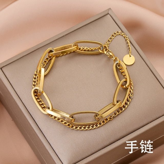 YOY-Fashion Link Chain Stainless Steel Bangle Bracelet for Women