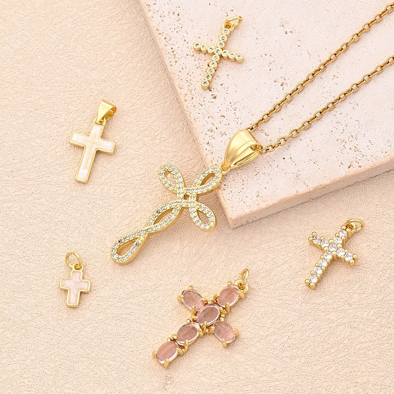 1 Pc/Package 18.5x12.5mm 19x12.5mm 35x20mm Hole 3~3.9mm 5x3mm 9x5mm Copper Shell Zircon 18K Gold Plated Cross Polished Jewelry Accessories Pendant