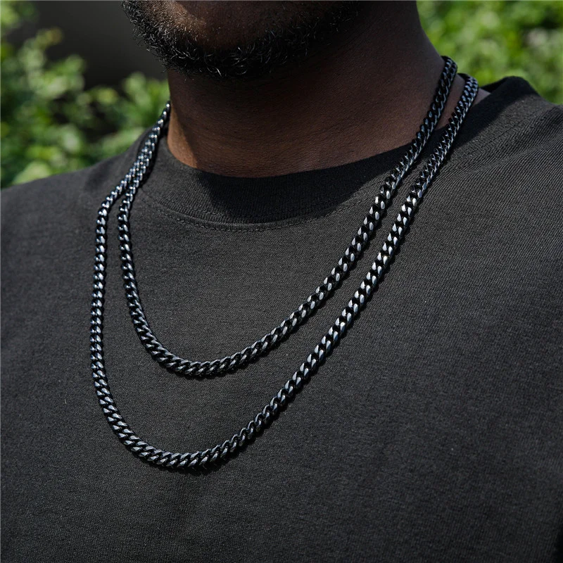 6MM Black Stainless Steel Cuban Link Chain Necklaces Jewelry-VESSFUL