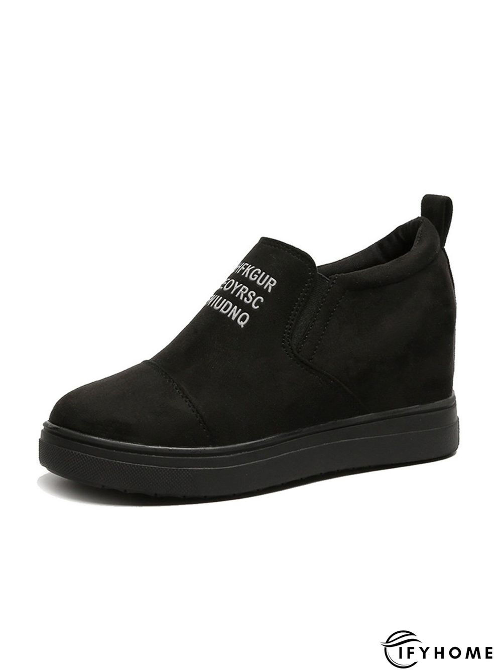 Letter Stitching Inner Heightening Round Toe Wedges | IFYHOME