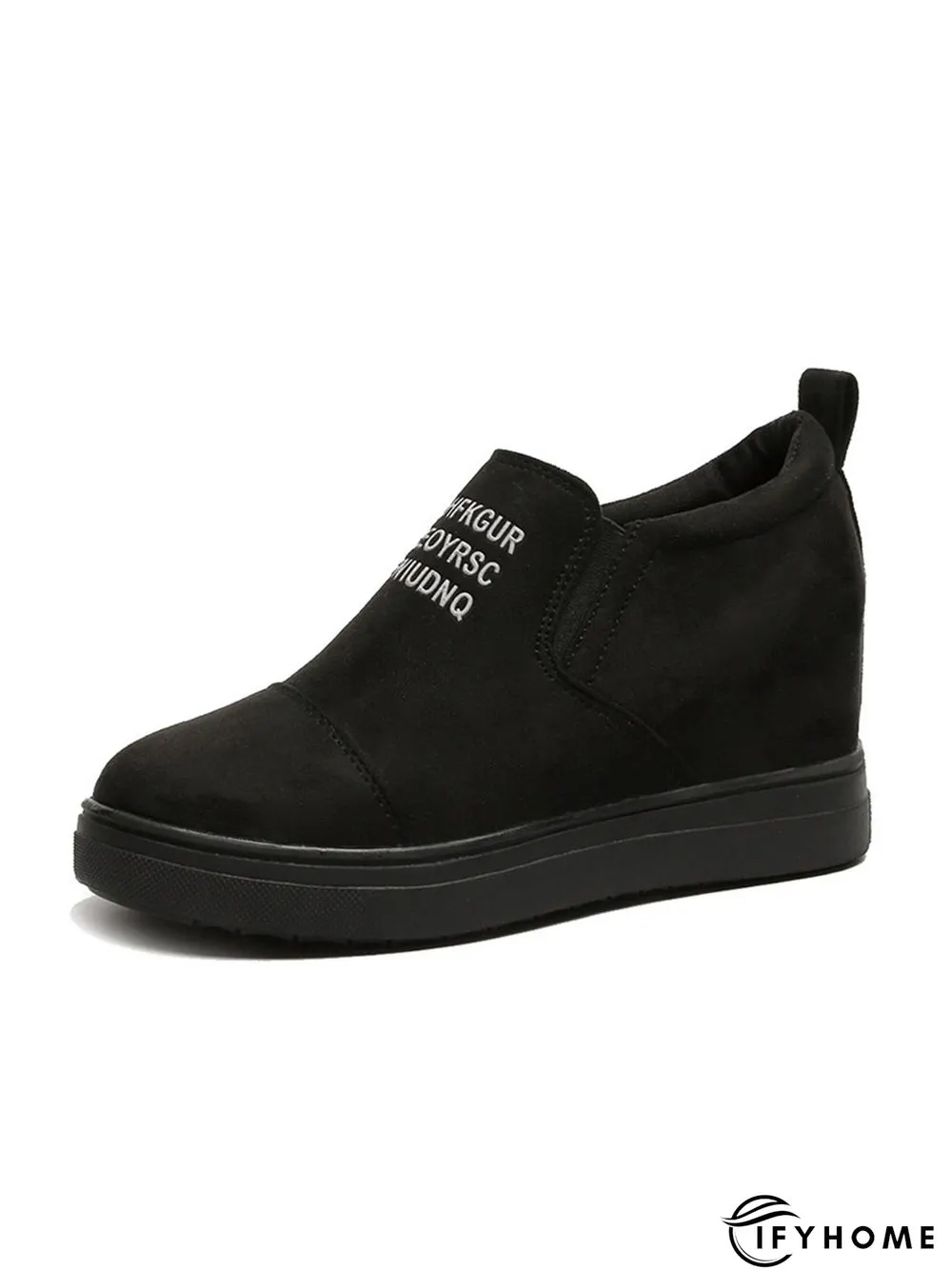 Letter Stitching Inner Heightening Round Toe Wedges | IFYHOME