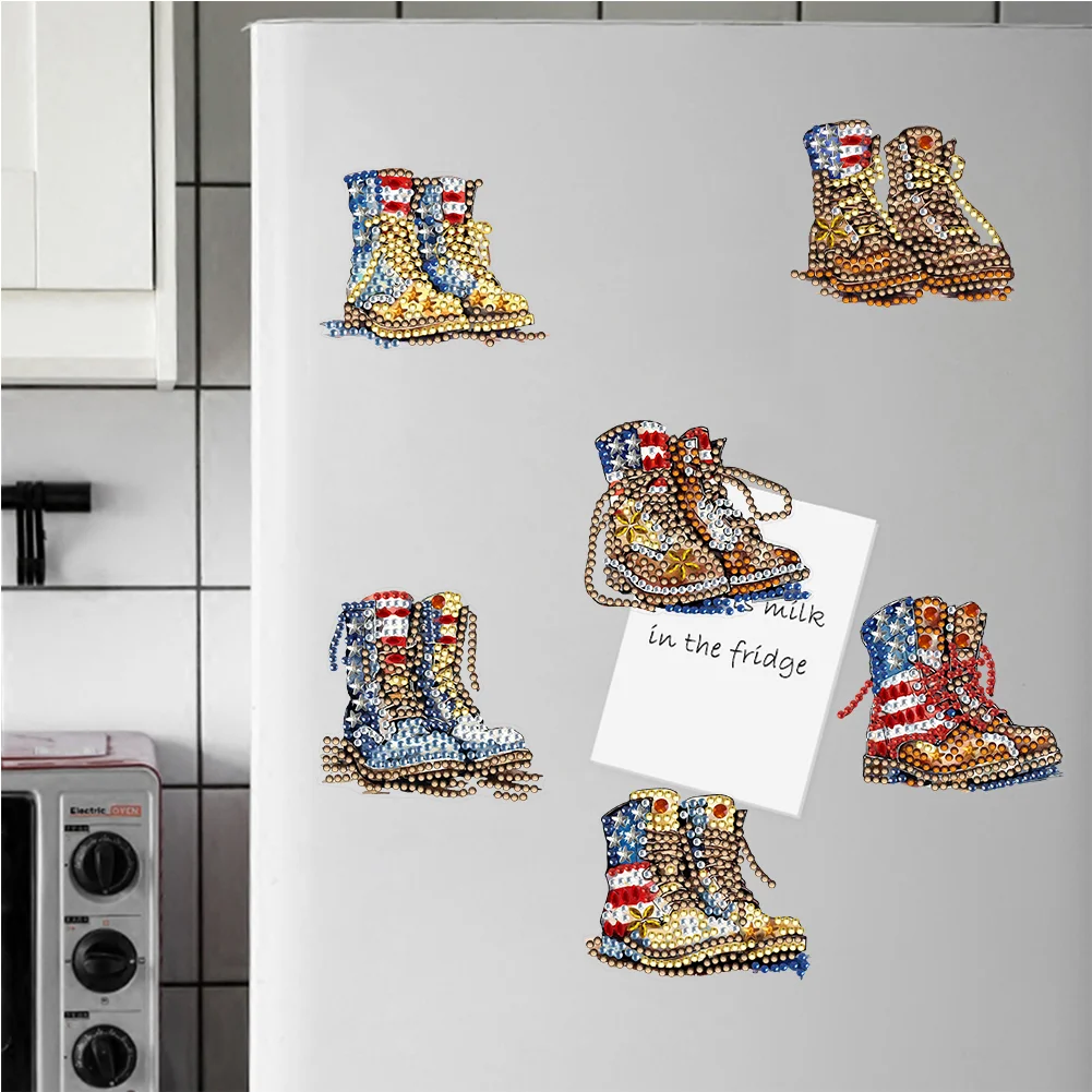 6pcs DIY Soldier Boots Special Shape Diamond Painting Fridge Magnet for Adults Kids Beginners